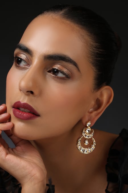 Swabhimann Gold Plated Embroidery, Diamonds Kundan Embellished Layered Chandbalis 