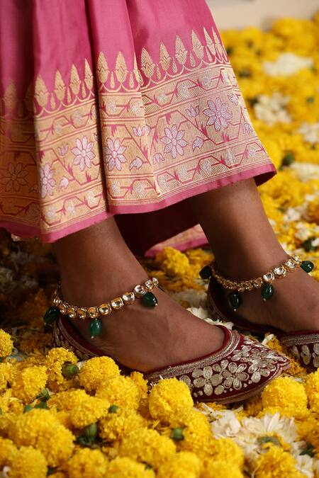 Swabhimann_Gold Plated Crystals, Beads Kundan Studded Anklets _Online_at_Aza_Fashions