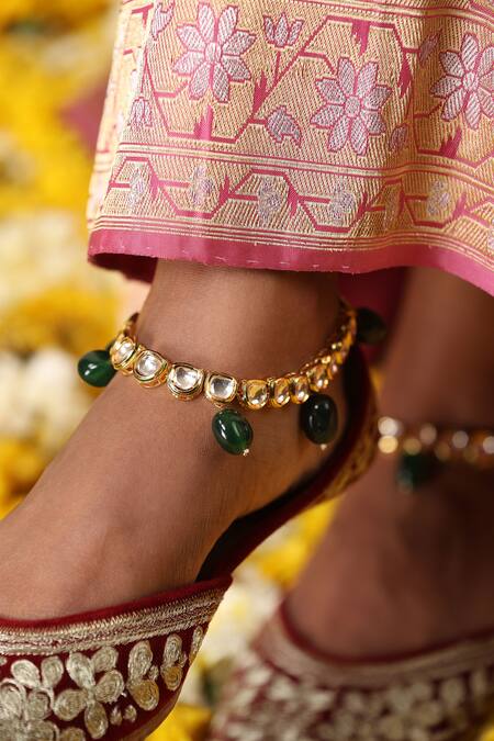 Buy_Swabhimann_Gold Plated Crystals, Beads Kundan Studded Anklets _Online_at_Aza_Fashions