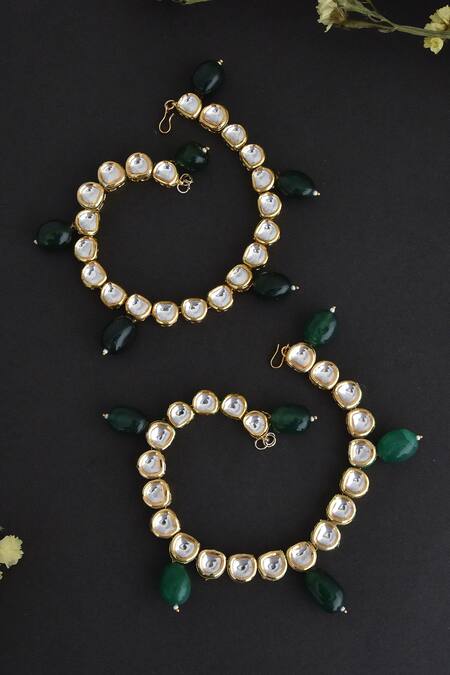 Shop_Swabhimann_Gold Plated Crystals, Beads Kundan Studded Anklets _Online_at_Aza_Fashions