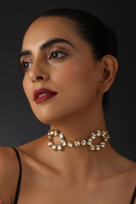 Swabhimann_Gold Plated Kundan Studded Choker Necklace _Online_at_Aza_Fashions