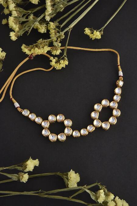 Shop_Swabhimann_Gold Plated Kundan Studded Choker Necklace _Online_at_Aza_Fashions