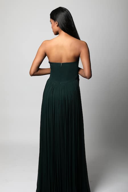 Shop Swatee Singh Green Georgette Scoop Neck Corset Criss Cross Draped Gown at Aza Fashions Shop_Swatee Singh_Green Georgette Scoop Neck Corset Criss Cross Draped Gown _at_Aza_Fashions