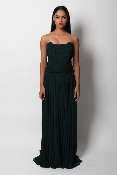 Buy Swatee Singh Green Georgette Scoop Neck Corset Criss Cross Draped Gown Online at Aza Fashions Buy_Swatee Singh_Green Georgette Scoop Neck Corset Criss Cross Draped Gown _Online_at_Aza_Fashions
