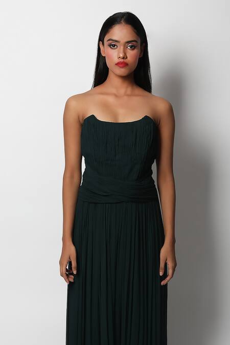 Shop Swatee Singh Green Georgette Scoop Neck Corset Criss Cross Draped Gown Online at Aza Fashions Shop_Swatee Singh_Green Georgette Scoop Neck Corset Criss Cross Draped Gown _Online_at_Aza_Fashions