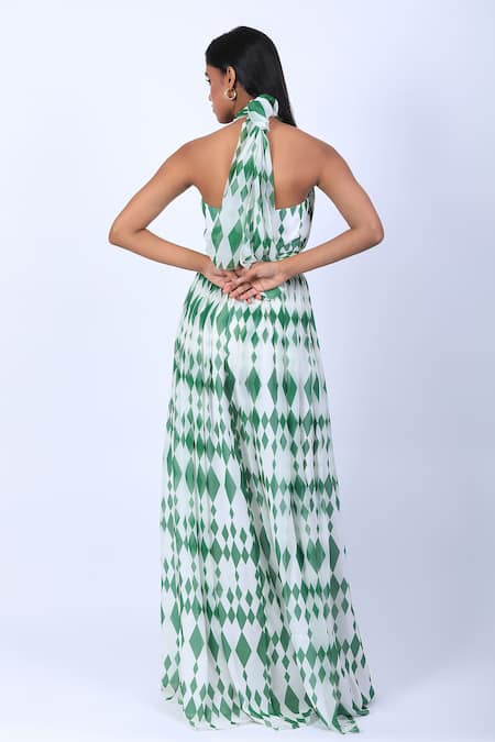 Shop Swatee Singh Ivory Polyester Halter Neck Diamond Pattern Gown at Aza Fashions Shop_Swatee Singh_Ivory Polyester Halter Neck Diamond Pattern Gown _at_Aza_Fashions