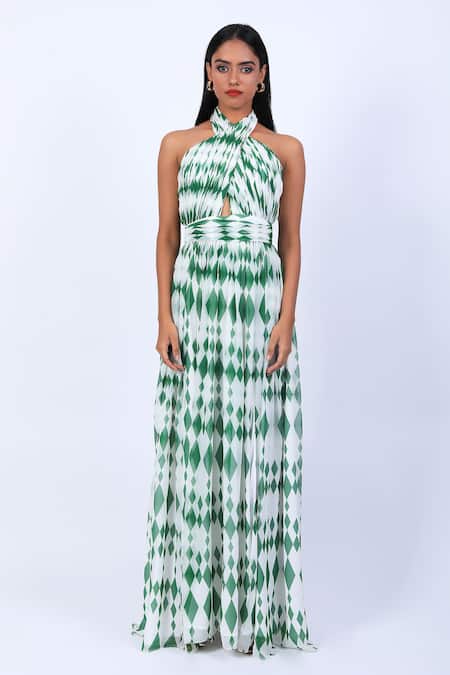 Buy Swatee Singh Ivory Polyester Halter Neck Diamond Pattern Gown Online at Aza Fashions Buy_Swatee Singh_Ivory Polyester Halter Neck Diamond Pattern Gown _Online_at_Aza_Fashions