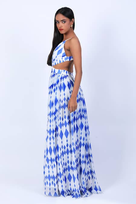 Buy Swatee Singh Ivory Polyester Diamonds V-neck Pattern Cut-out Gown Online at Aza Fashions Buy_Swatee Singh_Ivory Polyester Diamonds V-neck Pattern Cut-out Gown _Online_at_Aza_Fashions