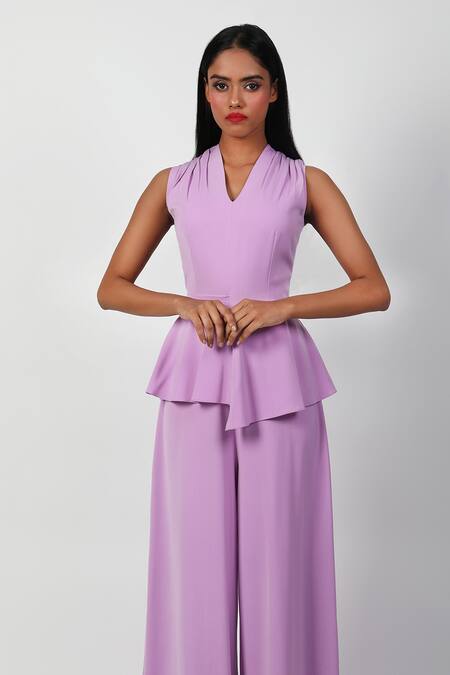 Swatee Singh Purple Crepe V-neck Peplum Jumpsuit Online at Aza Fashions Swatee Singh_Purple Crepe V-neck Peplum Jumpsuit _Online_at_Aza_Fashions