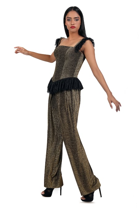 Swatee Singh Gold Lurex Lace Square Neck Corset Top With Pleated Pant Online at Aza Fashions Swatee Singh_Gold Lurex Lace Square Neck Corset Top With Pleated Pant _Online_at_Aza_Fashions