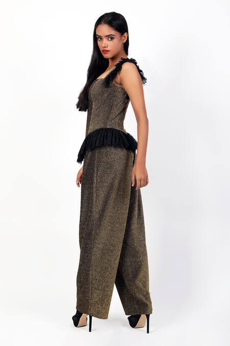 Buy Swatee Singh Gold Lurex Lace Square Neck Corset Top With Pleated Pant Online at Aza Fashions Buy_Swatee Singh_Gold Lurex Lace Square Neck Corset Top With Pleated Pant _Online_at_Aza_Fashions