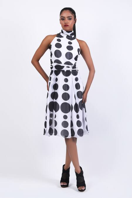 Swatee Singh Black Georgette Halter Neck Polka Dot Print Dress Online at Aza Fashions Swatee Singh_Black Georgette Halter Neck Polka Dot Print Dress _Online_at_Aza_Fashions