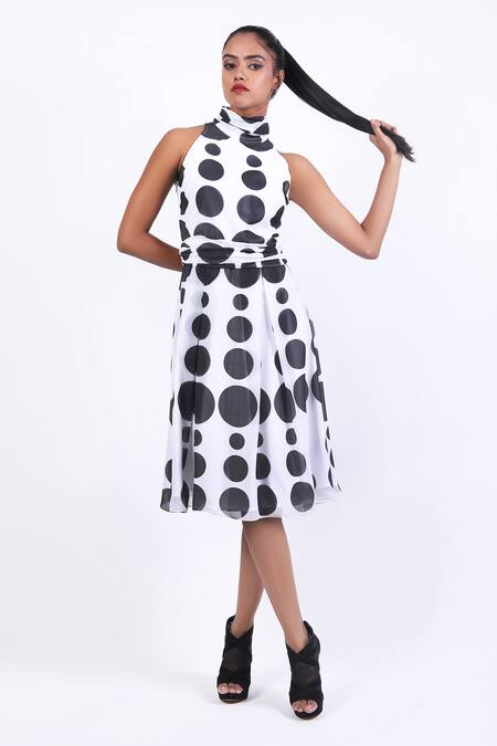 Buy Swatee Singh Black Georgette Halter Neck Polka Dot Print Dress Online at Aza Fashions Buy_Swatee Singh_Black Georgette Halter Neck Polka Dot Print Dress _Online_at_Aza_Fashions