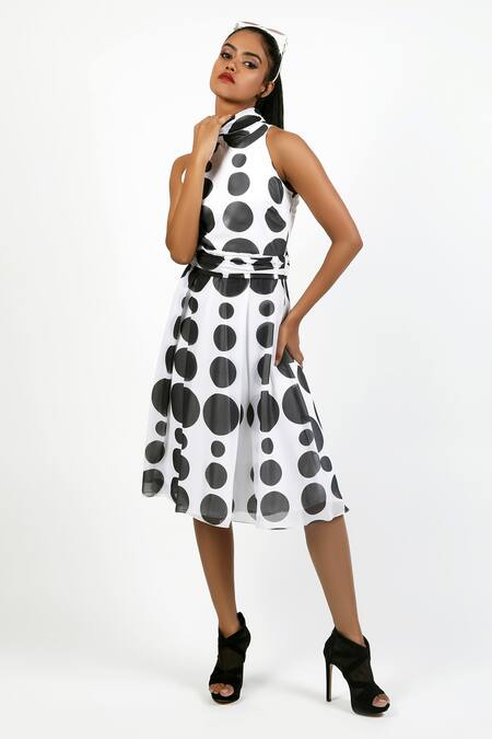 Swatee Singh Black Georgette Halter Neck Polka Dot Print Dress at Aza Fashions Swatee Singh_Black Georgette Halter Neck Polka Dot Print Dress _at_Aza_Fashions