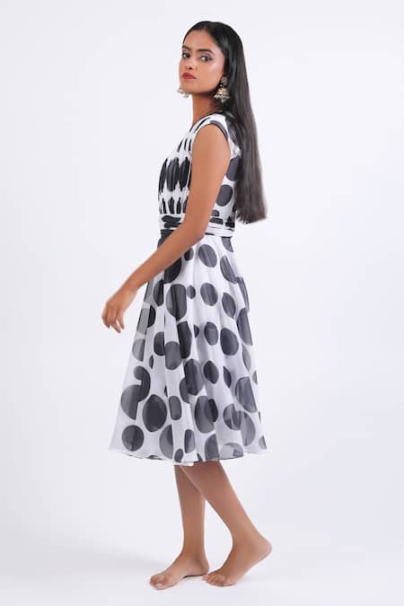 Swatee Singh Black Georgette Square Neck Polka Dot Pattern Dress Online at Aza Fashions Swatee Singh_Black Georgette Square Neck Polka Dot Pattern Dress _Online_at_Aza_Fashions