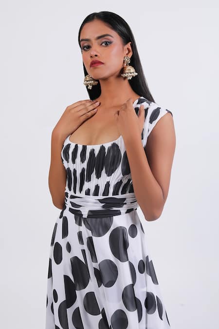 Buy Swatee Singh Black Georgette Square Neck Polka Dot Pattern Dress Online at Aza Fashions Buy_Swatee Singh_Black Georgette Square Neck Polka Dot Pattern Dress _Online_at_Aza_Fashions