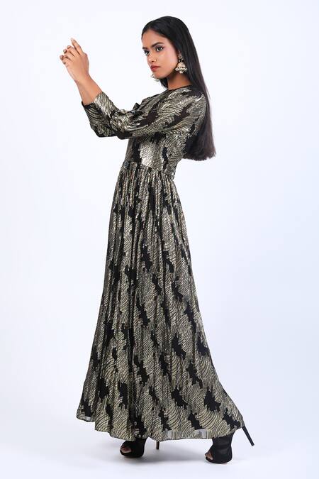 Swatee Singh Black Georgette Sequins Round Neck Embroidered Dress Online at Aza Fashions Swatee Singh_Black Georgette Sequins Round Neck Embroidered Dress _Online_at_Aza_Fashions