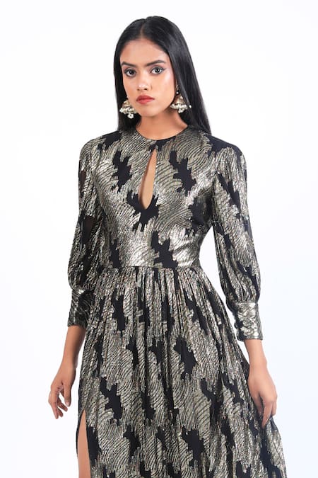 Buy Swatee Singh Black Georgette Sequins Round Neck Embroidered Dress Online at Aza Fashions Buy_Swatee Singh_Black Georgette Sequins Round Neck Embroidered Dress _Online_at_Aza_Fashions