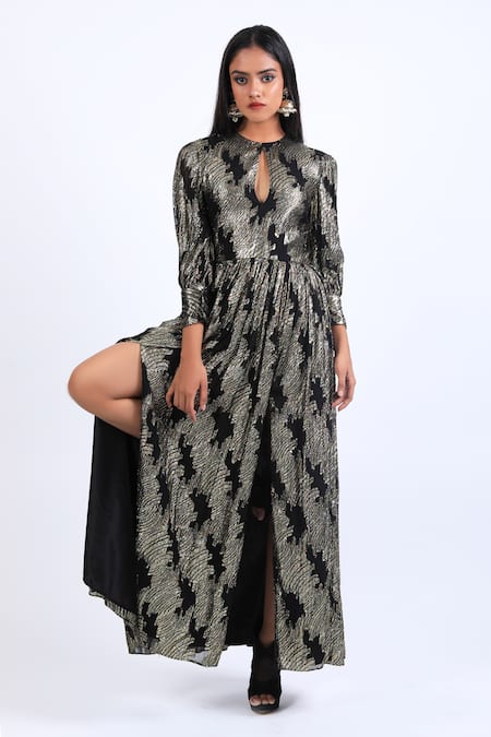 Swatee Singh Black Georgette Sequins Round Neck Embroidered Dress at Aza Fashions Swatee Singh_Black Georgette Sequins Round Neck Embroidered Dress _at_Aza_Fashions