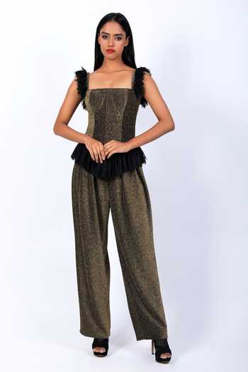 Gold Flowy Pleated Pant & Top Set