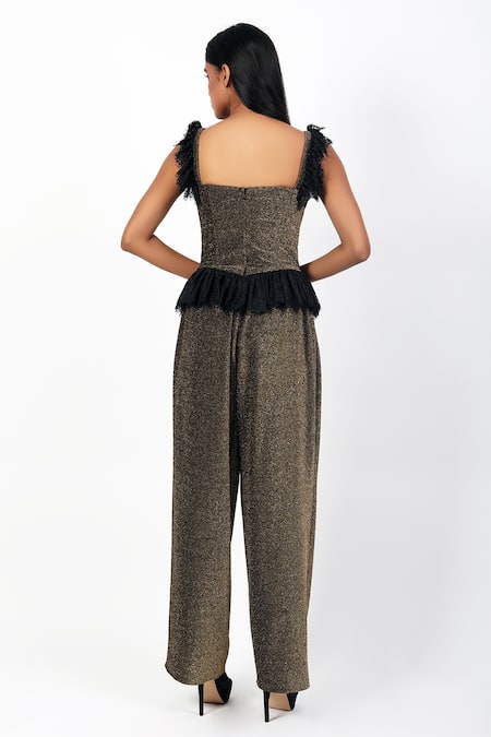 Shop Swatee Singh Gold Lurex Lace Square Neck Corset Top With Pleated Pant at Aza Fashions Shop_Swatee Singh_Gold Lurex Lace Square Neck Corset Top With Pleated Pant _at_Aza_Fashions
