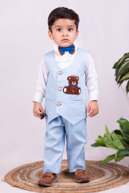 Buy_Toplove_White Cotton, Terrycloth, Polyester Embroidery Teddy Bear Waistcoat Set _Online_at_Aza_Fashions