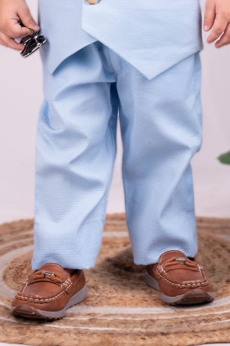 Toplove_White Cotton, Terrycloth, Polyester Embroidery Teddy Bear Waistcoat Set _at_Aza_Fashions