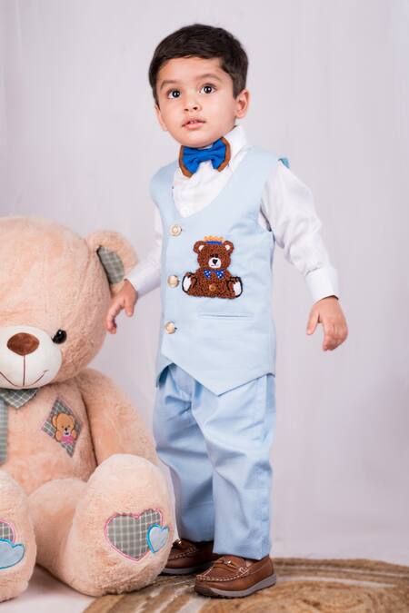 Buy_Toplove_White Cotton, Terrycloth, Polyester Embroidery Teddy Bear Waistcoat Set 