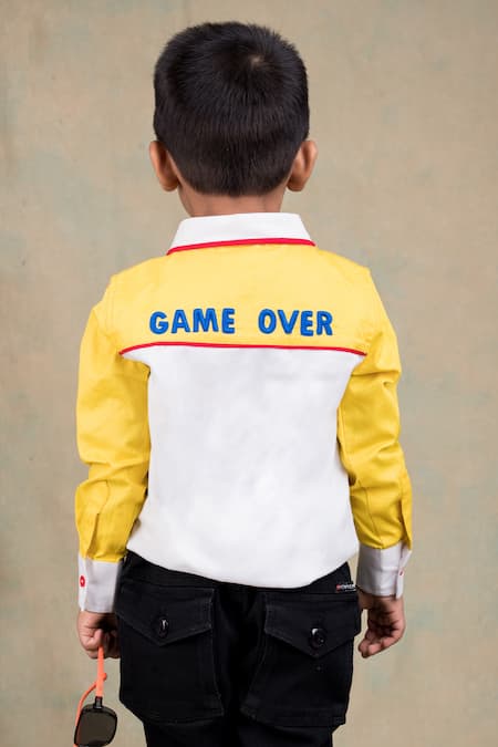Shop_Toplove_White Cotton Beads, Embroidery Pacman Powered Shirt _at_Aza_Fashions