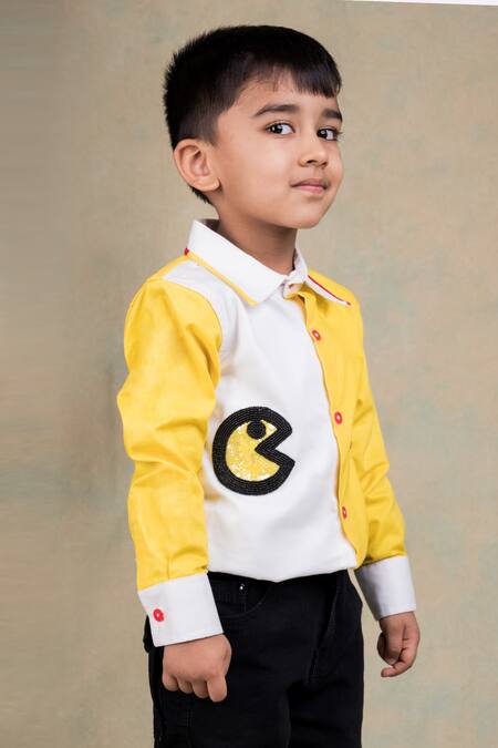 Buy_Toplove_White Cotton Beads, Embroidery Pacman Powered Shirt _Online_at_Aza_Fashions