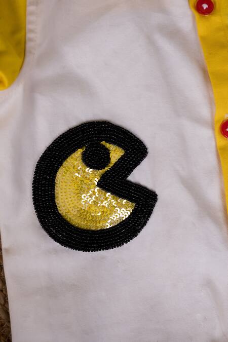 Shop_Toplove_White Cotton Beads, Embroidery Pacman Powered Shirt _Online_at_Aza_Fashions