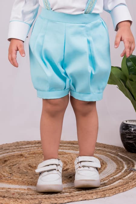 Buy Toplove Blue Cotton Embroidery Rabbit Shirt And Suspender Shorts Set Online at Aza Fashions Buy_Toplove_Blue Cotton Embroidery Rabbit Shirt And Suspender Shorts Set _Online_at_Aza_Fashions