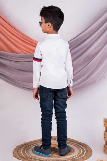 Shop Toplove White Cotton Embroidery Hero Havoc Captain America Shirt at Aza Fashions Shop_Toplove_White Cotton Embroidery Hero Havoc Captain America Shirt _at_Aza_Fashions