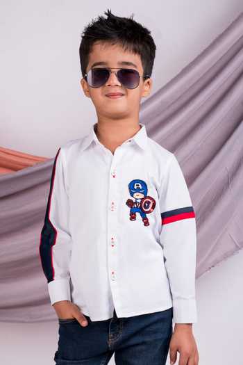 Buy Toplove White Cotton Embroidery Hero Havoc Captain America Shirt Online at Aza Fashions Buy_Toplove_White Cotton Embroidery Hero Havoc Captain America Shirt _Online_at_Aza_Fashions