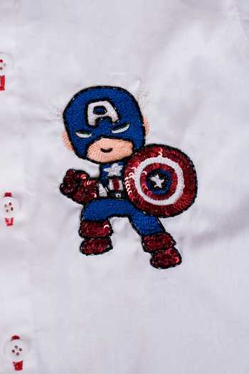 Shop Toplove White Cotton Embroidery Hero Havoc Captain America Shirt Online at Aza Fashions Shop_Toplove_White Cotton Embroidery Hero Havoc Captain America Shirt _Online_at_Aza_Fashions