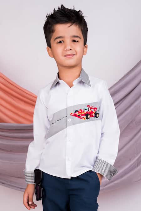 Buy_Toplove_White Cotton Embroidery Fast And Furious Formula 1 Shirt _Online_at_Aza_Fashions