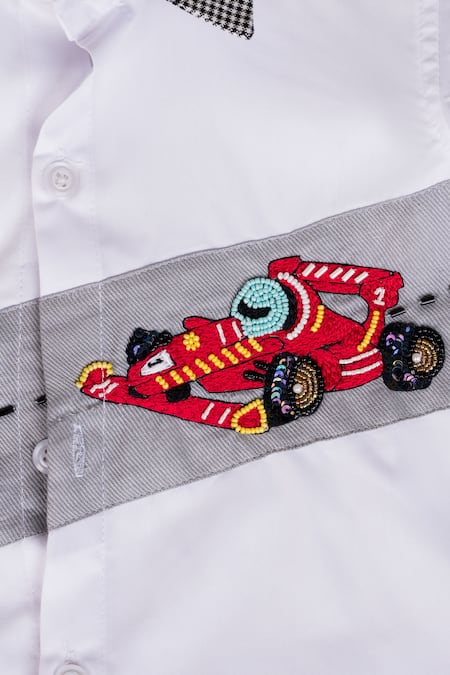 Shop_Toplove_White Cotton Embroidery Fast And Furious Formula 1 Shirt _Online_at_Aza_Fashions