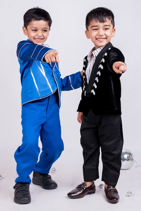 Toplove_Black Velvet, Cotton Sequins Elegant Noir Beaded Blazer And Pant Set _Online_at_Aza_Fashions