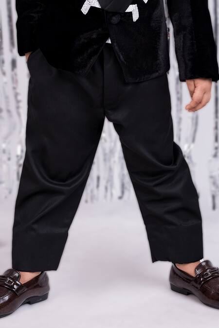 Buy_Toplove_Black Velvet, Cotton Sequins Elegant Noir Beaded Blazer And Pant Set 