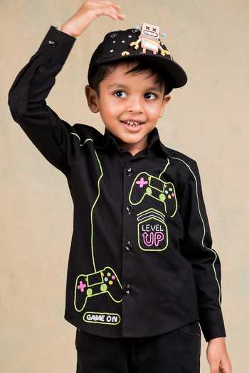Toplove_Black Cotton Beads Game On Embroidered Shirt _Online_at_Aza_Fashions