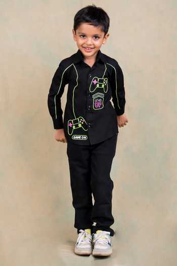 Buy_Toplove_Black Cotton Beads Game On Embroidered Shirt _Online_at_Aza_Fashions