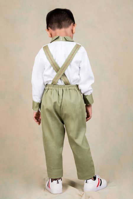 Shop_Toplove_Green Cotton Embroidery Wild Safari Shirt And Suspender Pant Set _at_Aza_Fashions