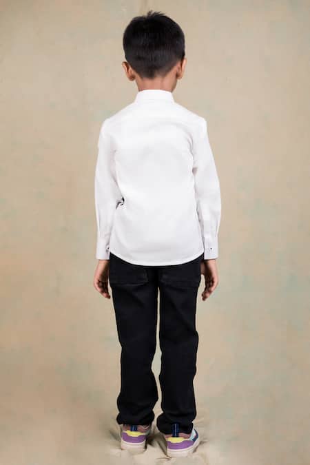 Shop Toplove White Cotton Beads Embroidered Tiger Shirt at Aza Fashions Shop_Toplove_White Cotton Beads Embroidered Tiger Shirt _at_Aza_Fashions