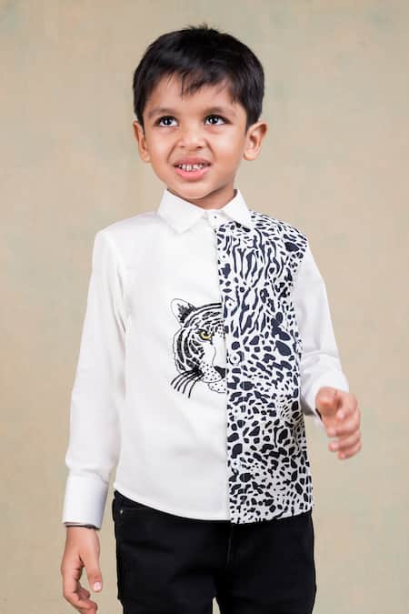 Toplove White Cotton Beads Embroidered Tiger Shirt Online at Aza Fashions Toplove_White Cotton Beads Embroidered Tiger Shirt _Online_at_Aza_Fashions