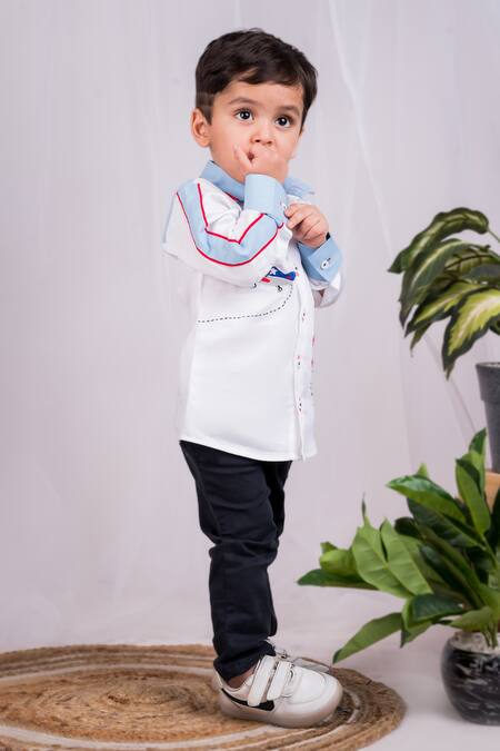 Toplove White Cotton Embroidery Fly High Aeroplane Shirt Online at Aza Fashions Toplove_White Cotton Embroidery Fly High Aeroplane Shirt _Online_at_Aza_Fashions