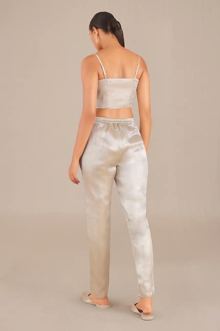 Shop_Ampm_Silver Tissue Metallic Woven Cape Pant Set_Online_at_Aza_Fashions