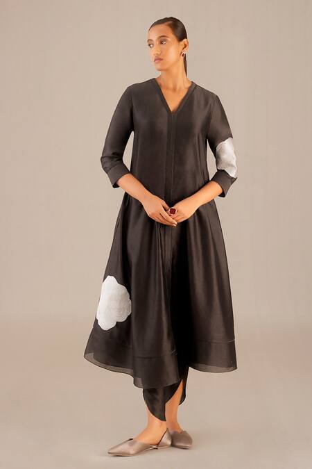 Ampm Brown Chanderi Embroidery V-neck Neziha Anarkali Set Online at Aza Fashions Ampm_Brown Chanderi Embroidery V-neck Neziha Anarkali Set_Online_at_Aza_Fashions