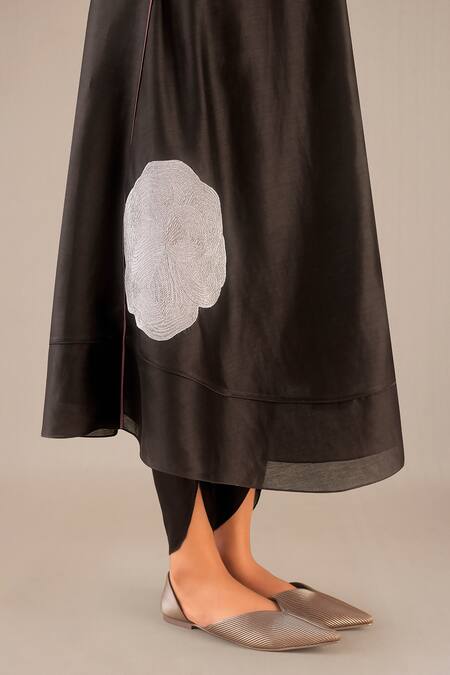 Shop Ampm Brown Chanderi Embroidery V-neck Neziha Anarkali Set Online at Aza Fashions Shop_Ampm_Brown Chanderi Embroidery V-neck Neziha Anarkali Set_Online_at_Aza_Fashions