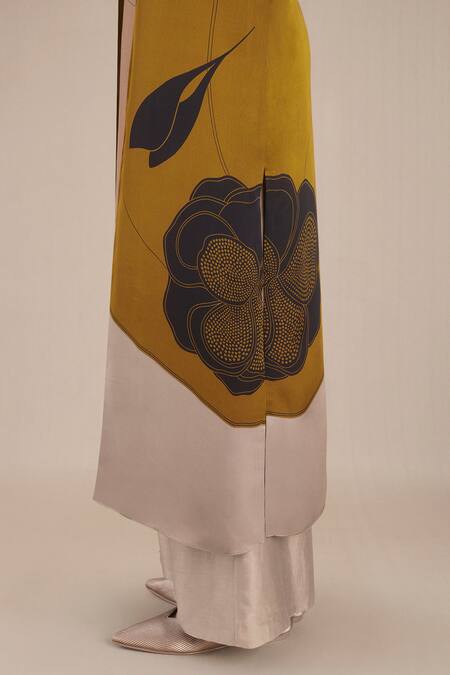 Shop Ampm Brown Chanderi Round Neck Zaila Color Blocked Cape And Palazzo Set Online at Aza Fashions Shop_Ampm_Brown Chanderi Round Neck Zaila Color Blocked Cape And Palazzo Set_Online_at_Aza_Fashions