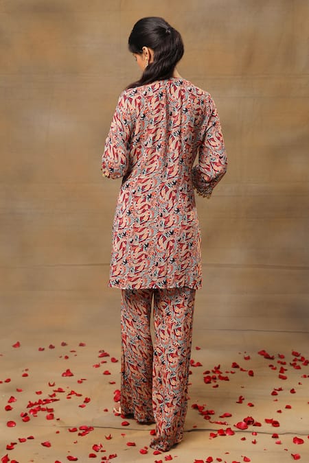 Shop_Mehak Murpana_Multi Color Crepe, Organza Beads, Tassels Round Abstract Print Kurta Pant Set _at_Aza_Fashions